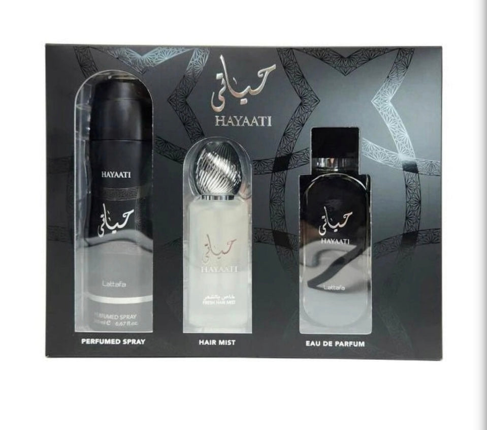 HAYAATI BLACK GIFT SET 3 PIECE BY LATTAFA FOR MEN