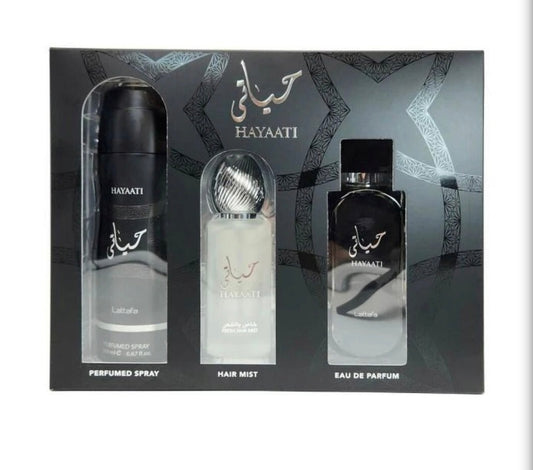 HAYAATI BLACK GIFT SET 3 PIECE BY LATTAFA FOR MEN
