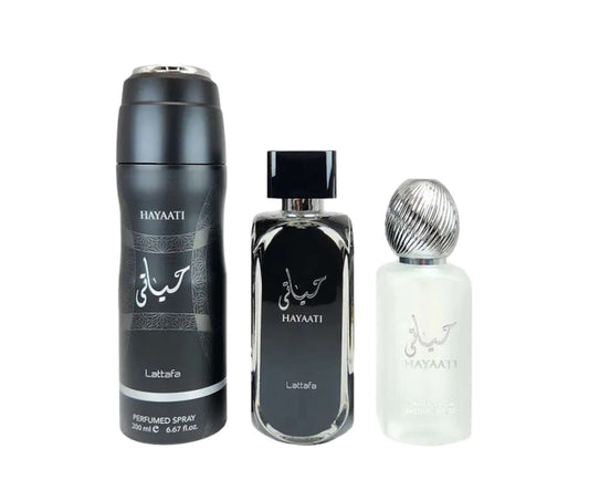 HAYAATI BLACK GIFT SET 3 PIECE BY LATTAFA FOR MEN