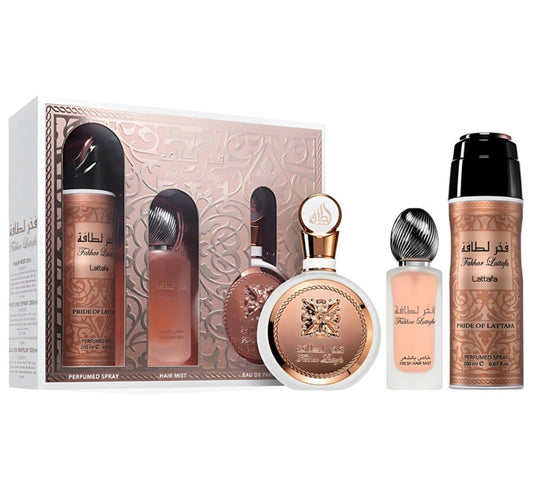 Lattafa Fakhar 3 Pcs Gift Set Eau De Parfum | Hair Mist | Deodorant Women Sweet
