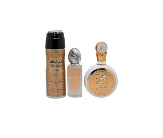 Lattafa Fakhar 3 Pcs Gift Set Eau De Parfum | Hair Mist | Deodorant Women Sweet